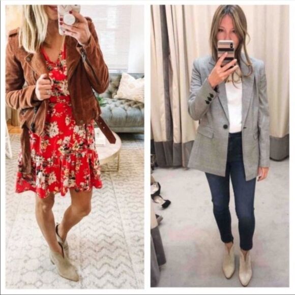 VINCE Havana Ankle Bootie Sz 6.5 New Front Slit Stacked Block Heel Boho Cottage - Picture 4 of 13